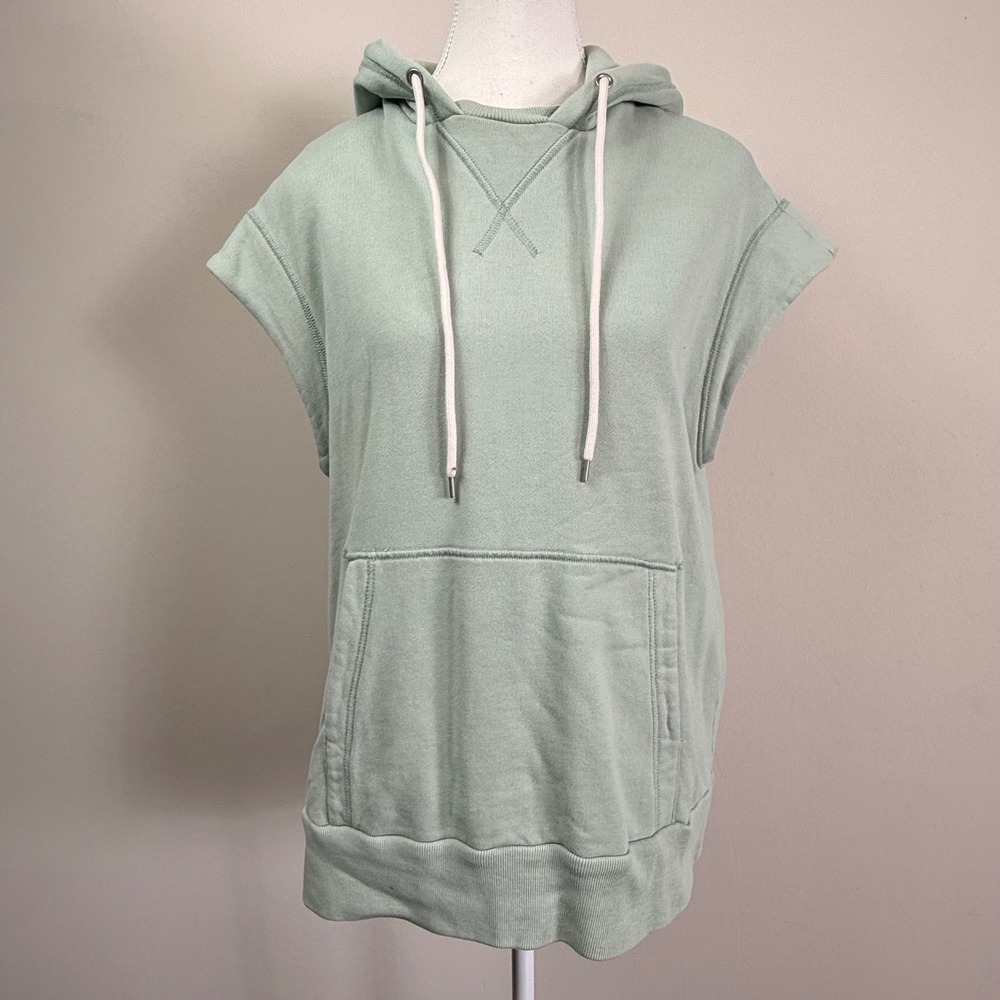 Everlane Organic Cotton Short Sleeve Hoodie Sage Green Small French Terry